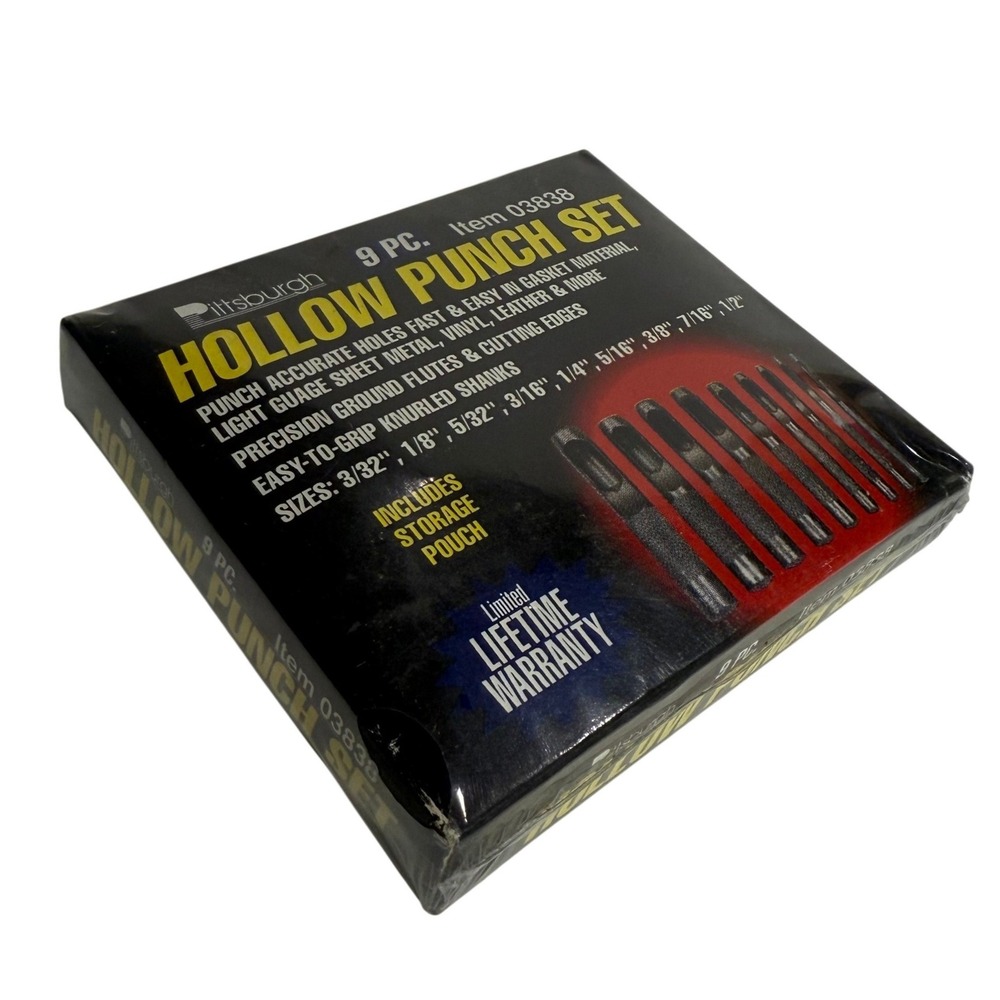 Pittsburgh 9 Pc Hollow Punch Set Leather Gasket Vinyl Tool 03838 New Sealed - Picture 5 of 7
